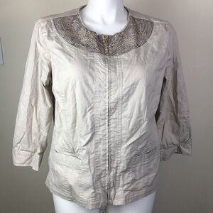 JM Collection Zip Front Stretch Denim Jacket Sequin